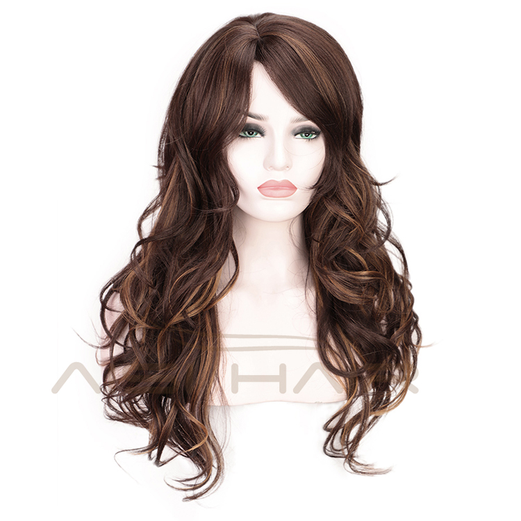 Body Wave Wig High Temperature Mixed Brown Long Synthetic Hair Wig For Black Women Cosplay Wigs