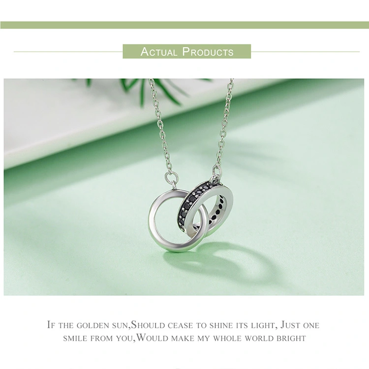 Circle in Circle Black CZ Silver Pendant Necklaces Jewelry Gift