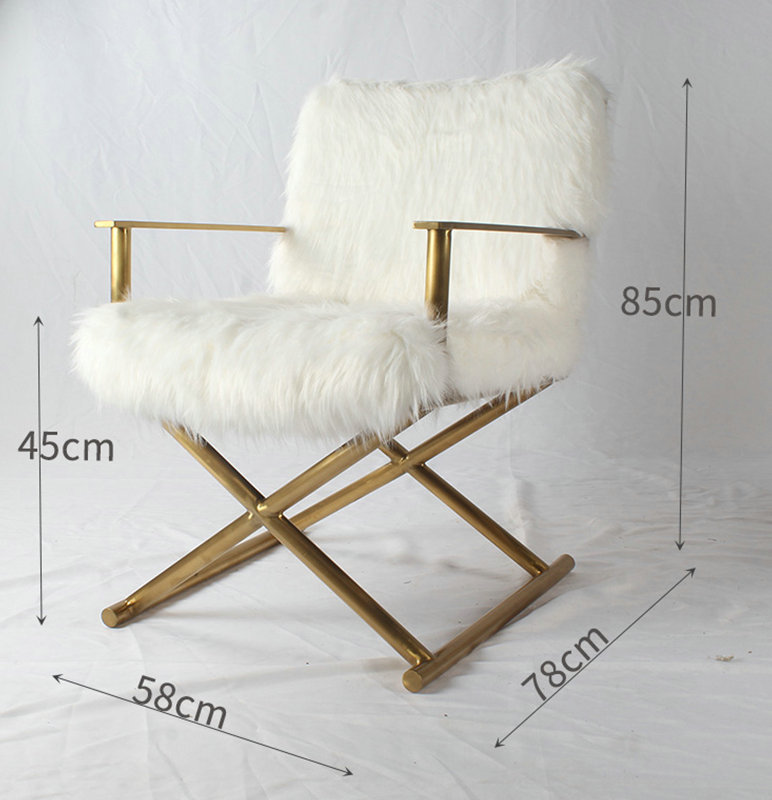 Modern Luxury Modern Brass Gold Metal Stainless Steel Upholstered Mongolian Fur Chair