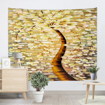 Gelbe Ginkgo-Baum-Tapisserie-Ölgemälde-Wand-hängende psychedelische Wald-Tapisserie für Wohnzimmer-Schlafzimmer-Hauptwohnheim-Dekor