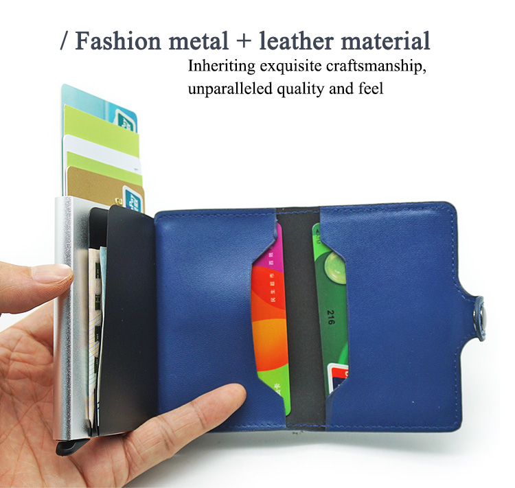 Pocket Genuine leather aluminum metal credit card holder RFID Blocking wallet