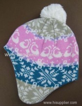Jacquard Baby Hat With Pompon And Fleece Lining?