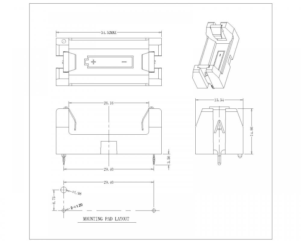 Bbc S Sn A 1 2aa 017 Single 1 2aa Battery Holder Thm