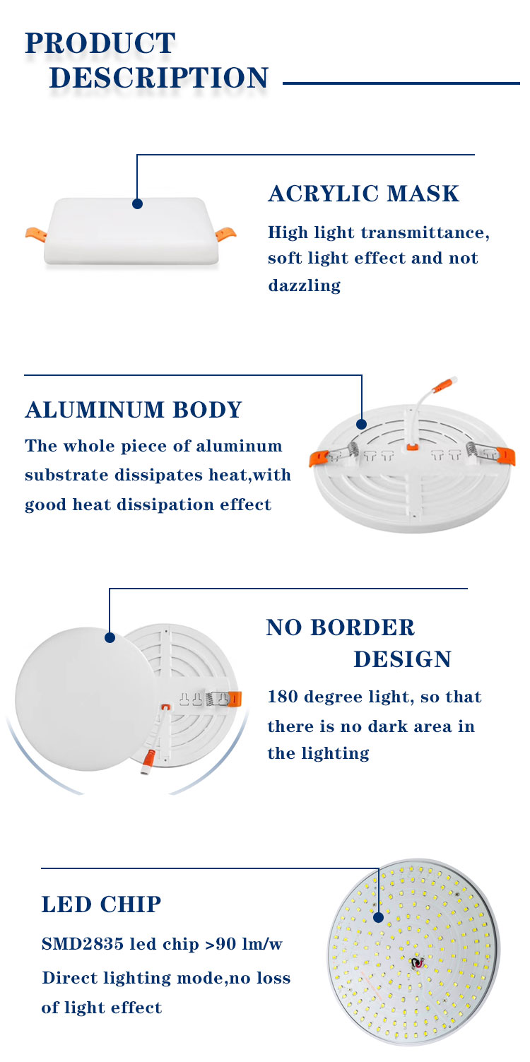 constant current 18w 120mm round frameless led panel light with spring clip