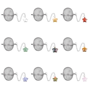 Stainless Steel Ball Mesh Tea Strainer,Natural Crystal Star Pendant Tea Ball Tea Filter with Extended Chain Hook for Brew Tea