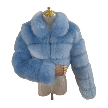 Fake fox fur jacket with stand collar Faux fox fur long sleeve women faux fur coat