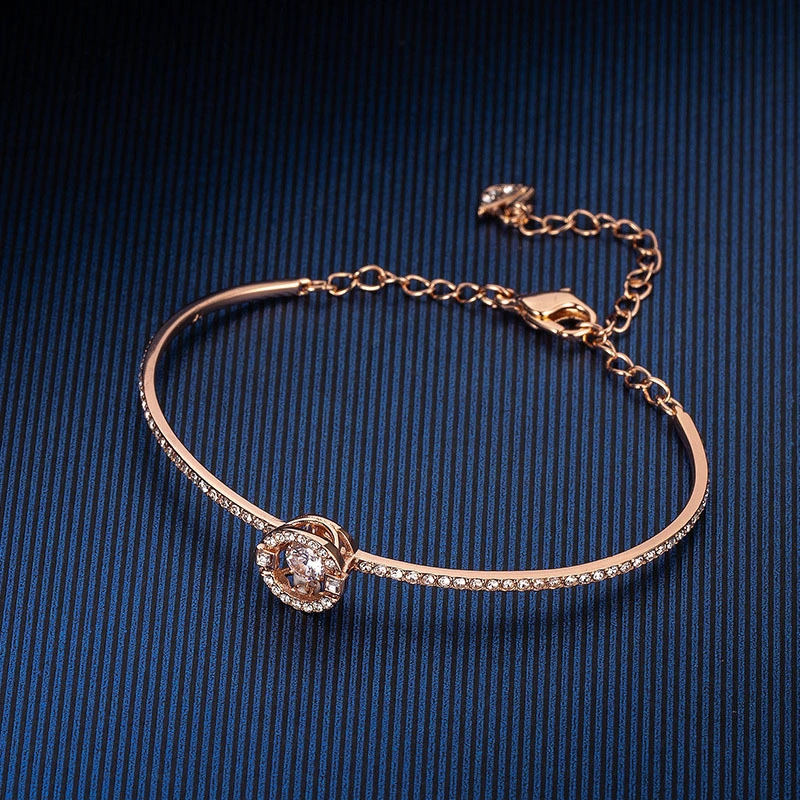 European American Fashion Jewellery Jewelry Dance Beating Heart Diamond Blue White Crystal Bangle Bracelet for Women