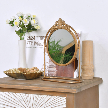 Simple Gold Metal Frame Desktop Makeup Mirror