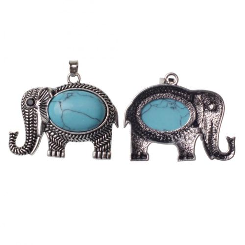 Colgante de elefante con piedras preciosas turquesa vintage