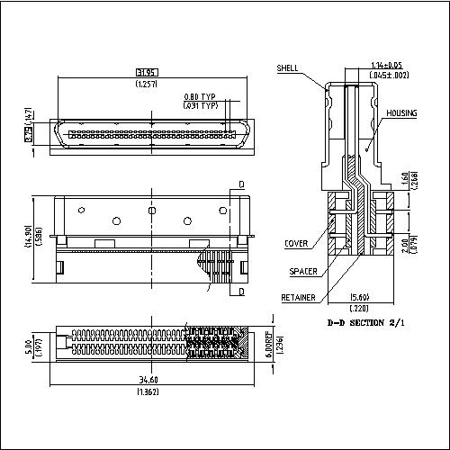 0.8mm Series 68P Cable Plug Connector IDC Mol 0.8mm Series 68P Cable Plug Connector IDC Mol