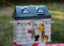 OEM colored house shaped gift tin box
OEM colored house shaped gift tin box