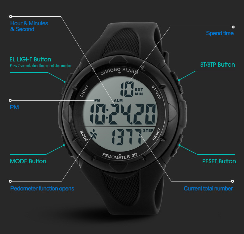 skmei 1108 new products modern design sport jam tangan watch pedometer