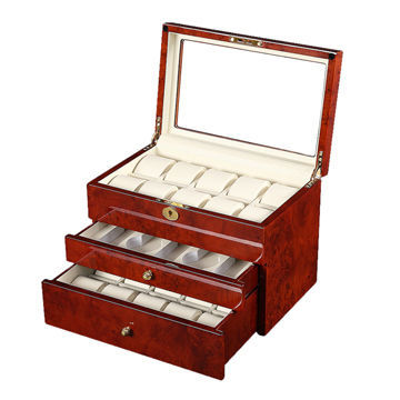 Wooden watch display case for 25 watches with piano painting