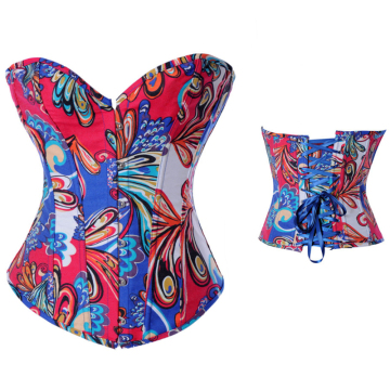 Wholesale Ethnic Style Beautiful Floral Print Denim Corset Retro Rose Flower Pattern Corset Satin Corset Lingerie