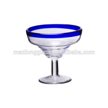 Glass icecream bowl blue rim.
