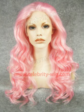 Pink Long Wavy Christina Aquilera Synthetic Lace Front Wig