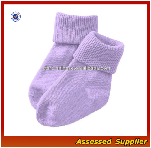 Sweet Plain Purple Knitted Print Triple-Rolled Cuffs Baby Cotton Crew Socks/Baby Crew Socks