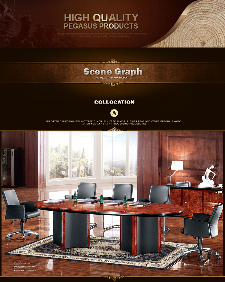 office meeting room Wooden Leather luxury design 8 people conference table and Conference chair set