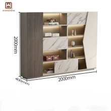 Minimalist Marble Bookcase with Open Shelves and Drawers