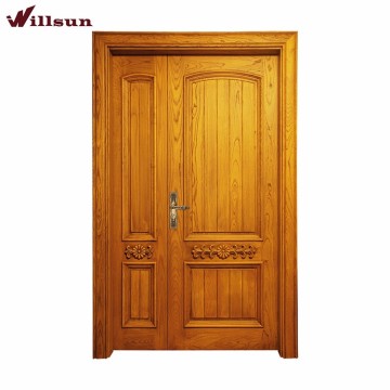 Corrosion-resistance oak veneer double front door with aesthetic hand carving