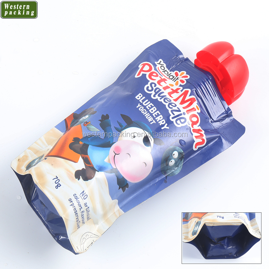 Custom printed juice liquid stand up pouch with spout, doypack pouch