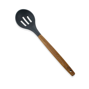 kitchen silicone slotted spoon with wooden handle