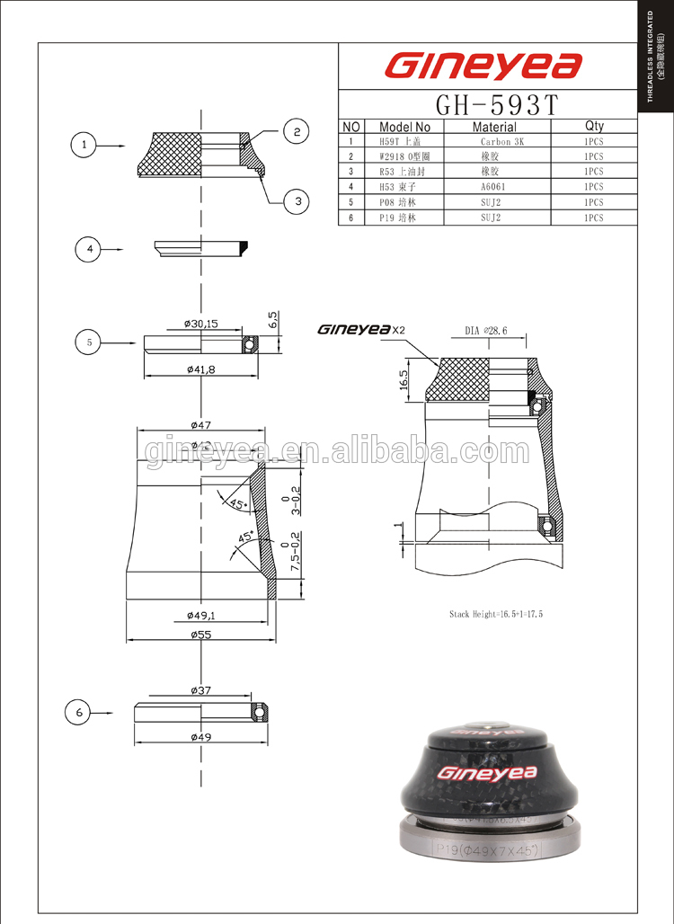 Bike front fork stem headset carbon headsets bearings