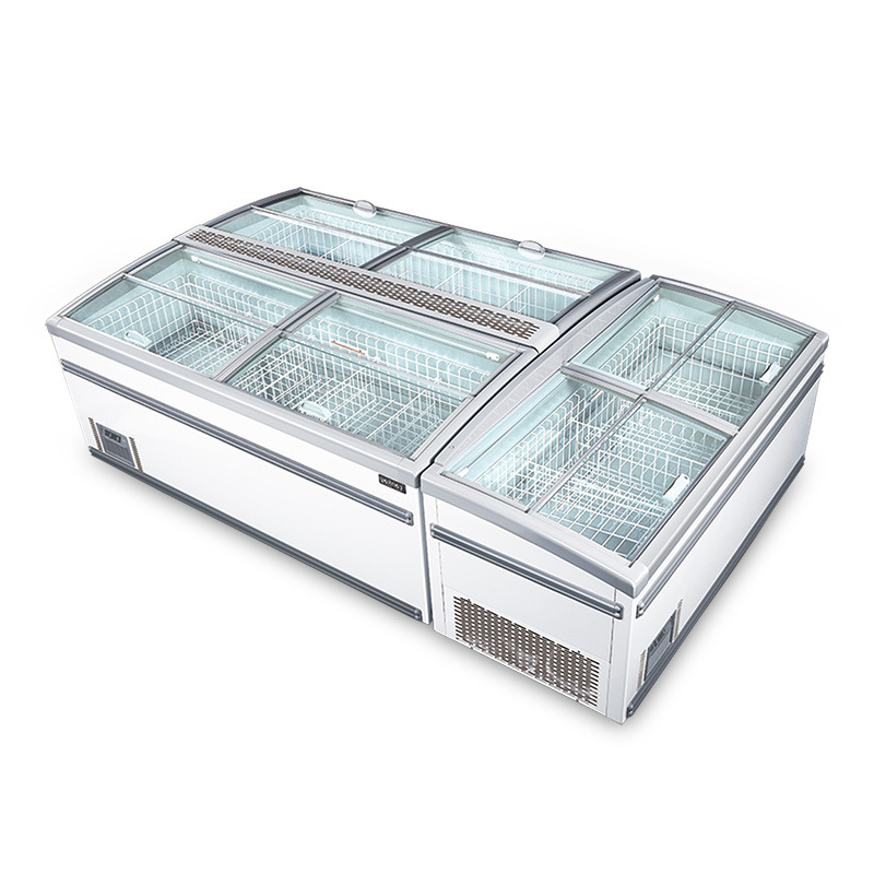 custom commerical refrigerated glass top island freezer use for supermarket