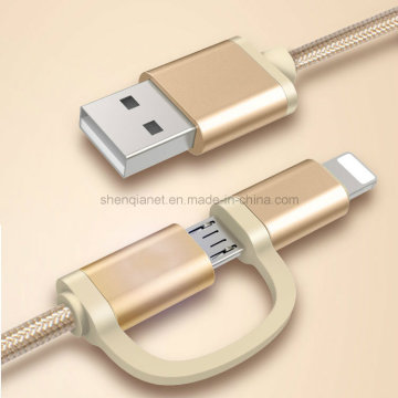 2 in 1 Nylon Braided USB Charge Sync Cable for Micro and Ios Phone