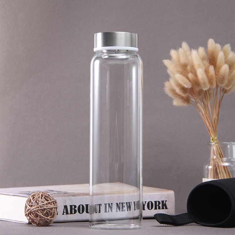 32oz Borosilicate Glass Water Infuser Bottle Stainless Steel Lid with Sleeve