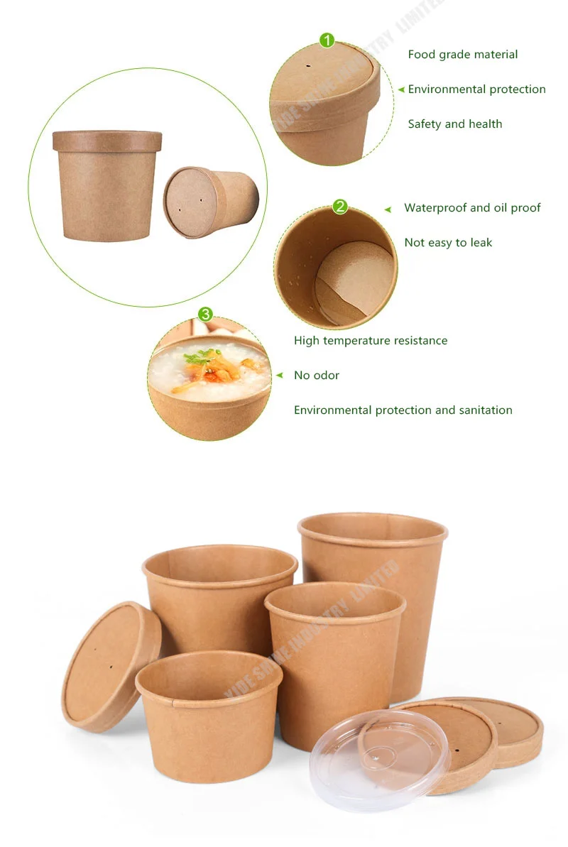 Paper Take out Containers Soup Cups with Paper Lid PE Lid