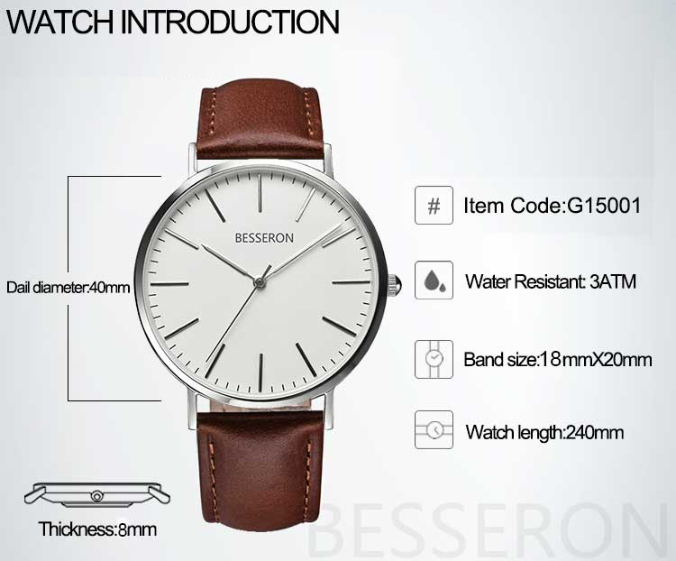 Besseron Brand classic style stainless steel quartz men wrist watch