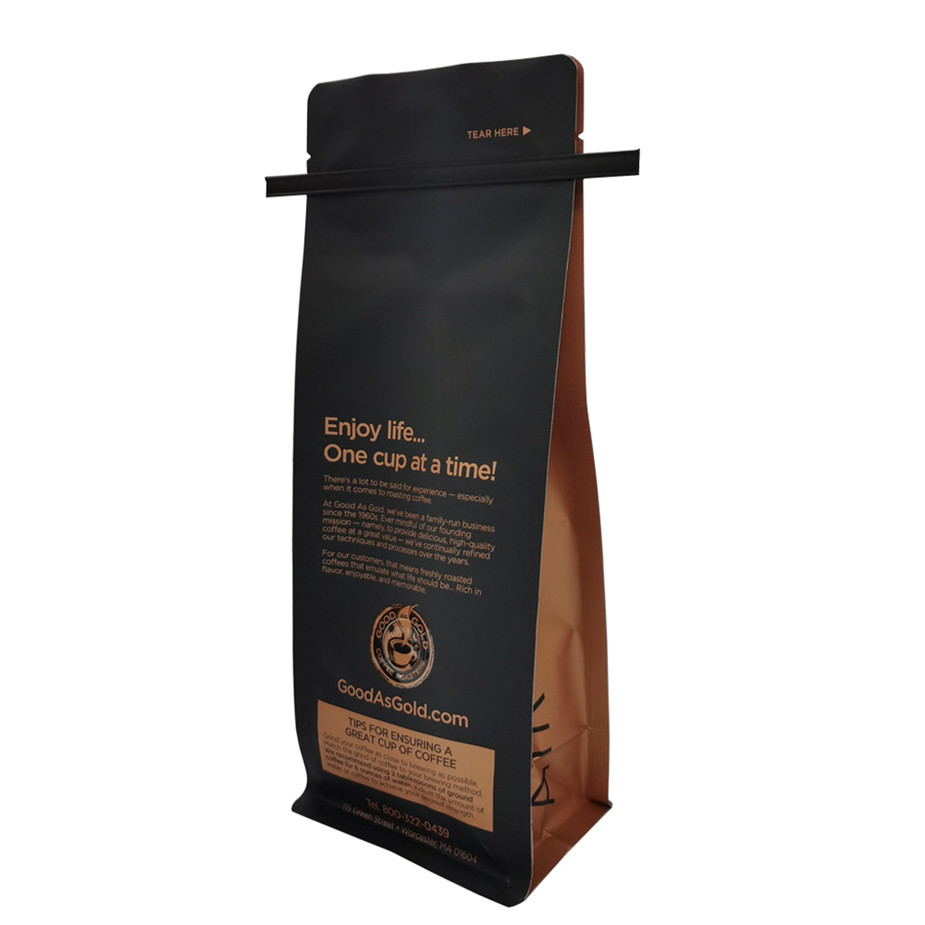 شعار مخصص طباعة قابلة للاستمتاع بربط القصبة الأنبوبية أكياس أكياس القهوة السفلية مسطحة مع صمام