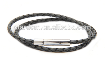 Genuine wrap leather bracelets! Men's simple stainless steel leather wrap bracelet