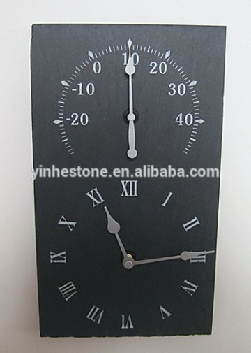 Slate wall clock with thermometer