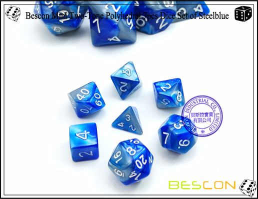 Bescon Mini Set de dés polyédrique bicolore 7 pièces de Steelblue-2 Bescon Mini Two-Tone Polyhedral 7pcs Dice Set of Steelblue-2