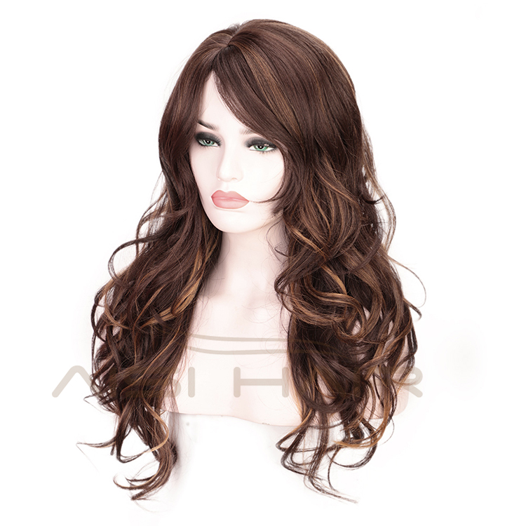 Body Wave Wig High Temperature Mixed Brown Long Synthetic Hair Wig For Black Women Cosplay Wigs