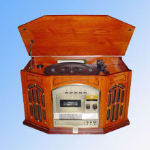Nostalgia Wooden Music Center with Turntable, CD, AM/FM Radio and Cassette Players