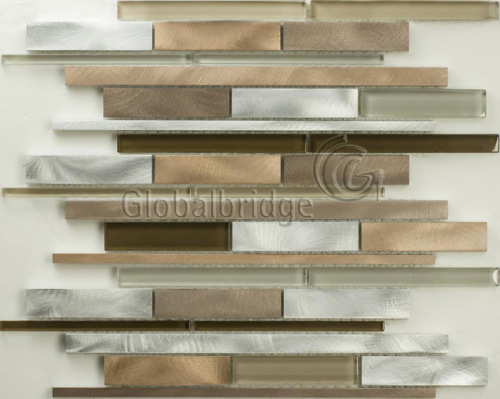 Strip Metal Aluminum Mix Crystal Glass Mosaic Tile (M8acl&N932)