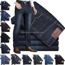 Summer Lightweight Fitted Straight Denim Jeans for Men - Cotton Stretch Business Casual Leather Look