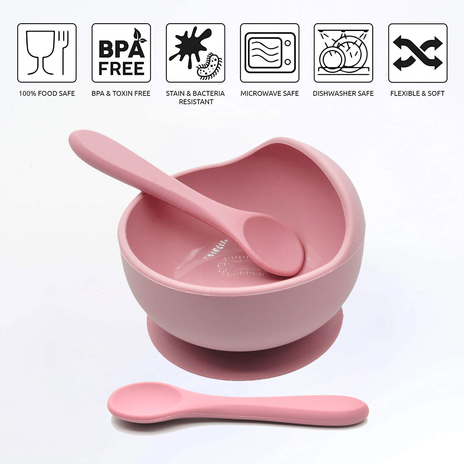 Tableware Cute Suction Feeding Bowl Spoon Bpa Free Washable Food Grade Silicone Baby Bibs Soft Set