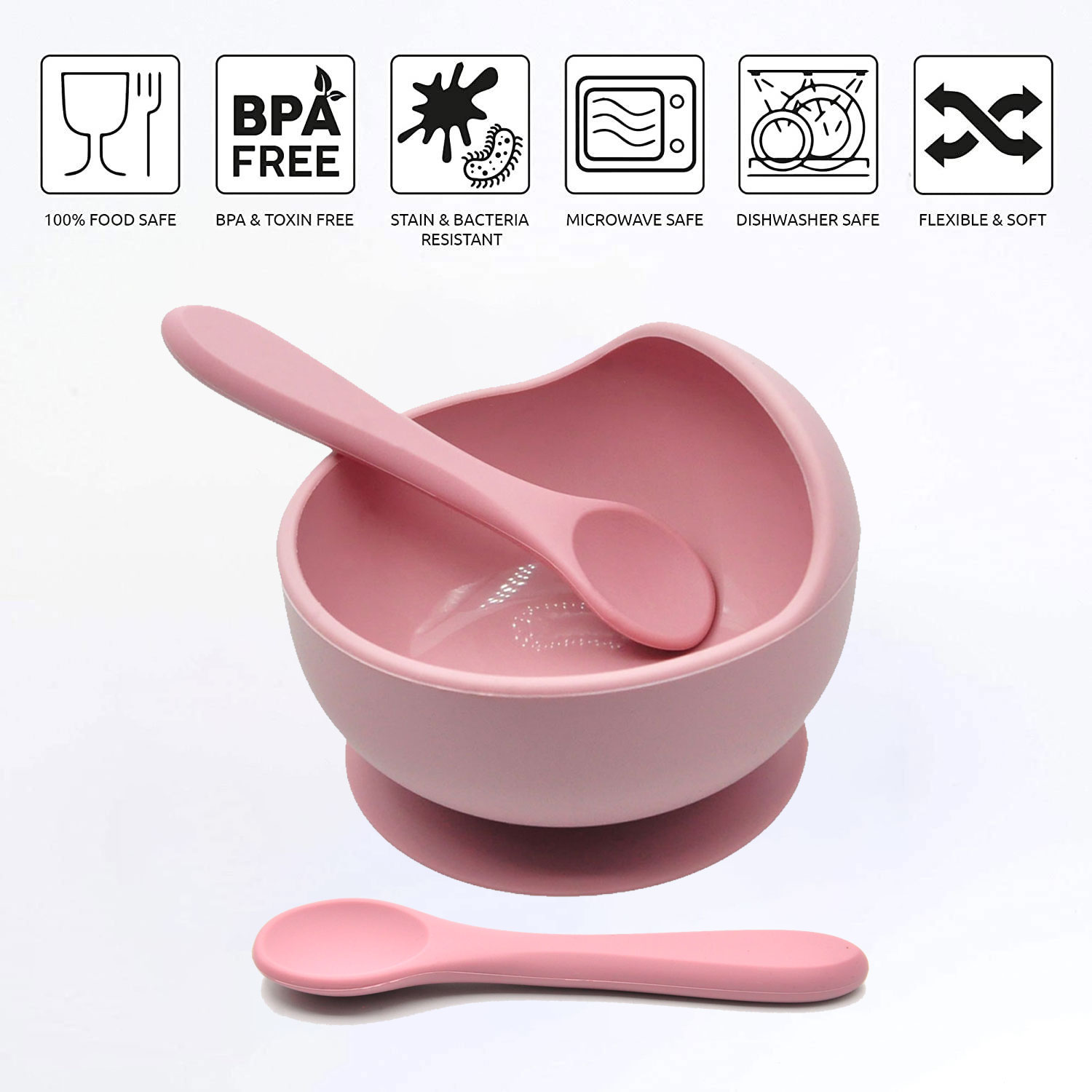 Non-Slip Baby Feeding Ecofriendly Silicone Feeding Set Low Moq Silicone Bowl Bib Spoon Fork Cup