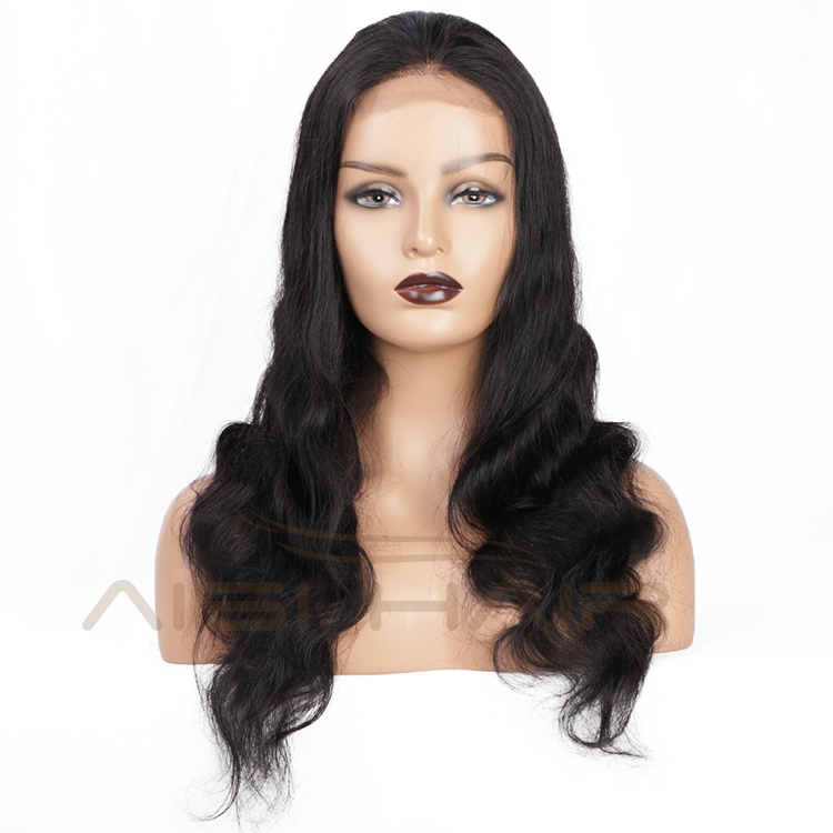 Aisi Hair Top Quality 22 Inch Long Wavy Natural Black Wig Body Wave Swiss Lace Wig Synthetic Hair Lace Front Wigs For Women