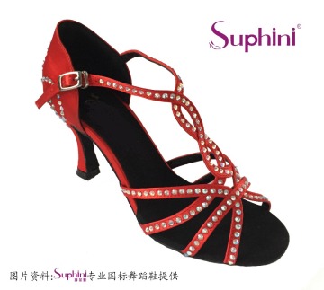 Suphini Red Satin Elegant fashon Latin Ballroom Dance Shoes