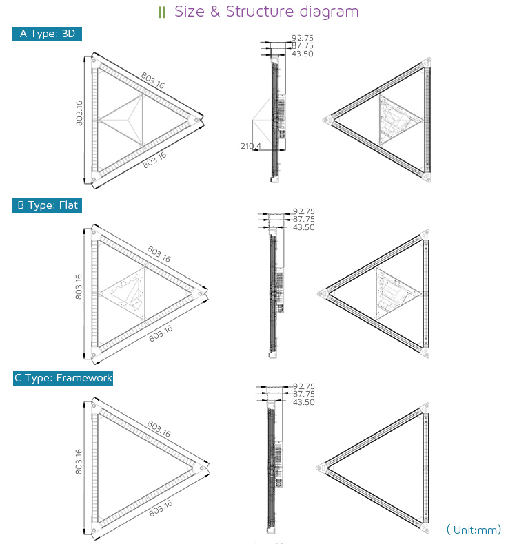 full color rgb matrix control mini led special shape display screen/led triangle display