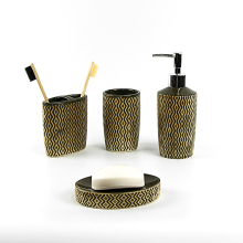 Black and Gold Geometric Pattern Ceramic Bathroom Set