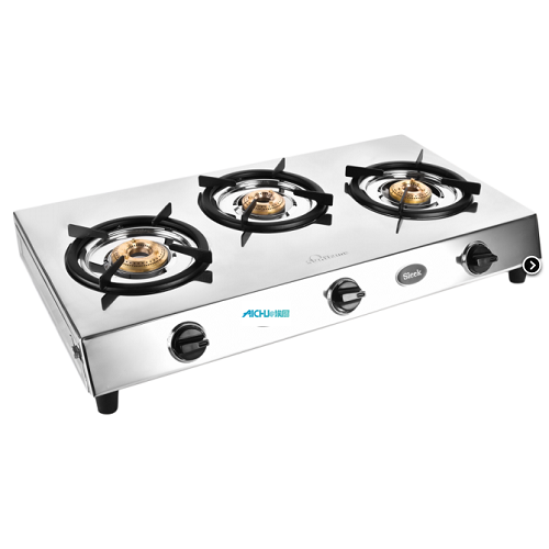 Cooktop elegante com acabamento em aço inoxidável com 3 queimadores