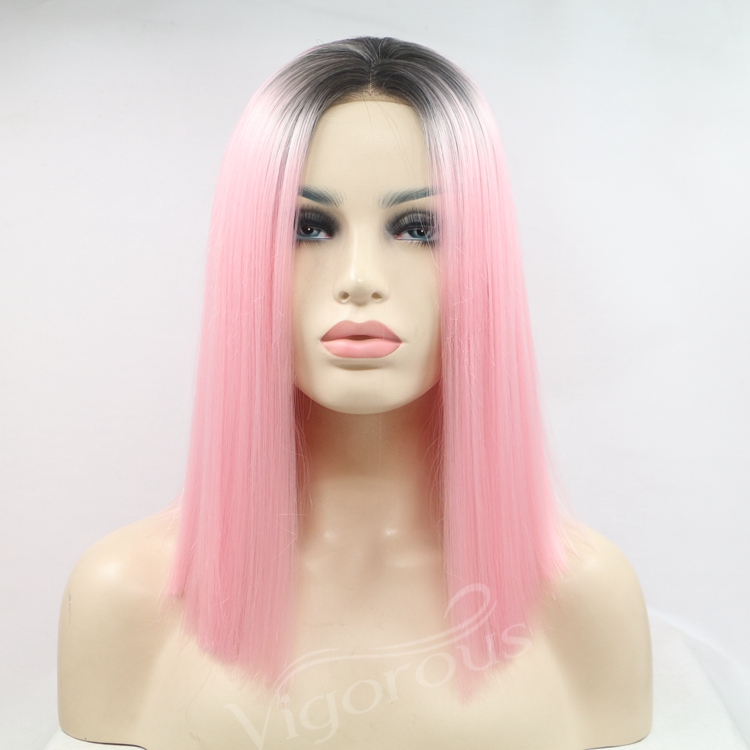 Vigorous ombre short bob blonde premium high quality straight wholesale black women synthetic hair wigs with lace front
