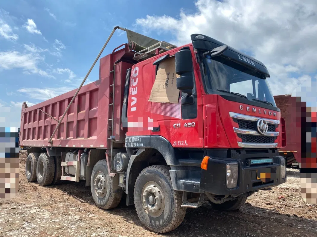 Red LHD Used Saic Hongyan Cenlyon China Heavy Cargo Lorry Dump Trucks 8X4 Tipper Truck for Mining