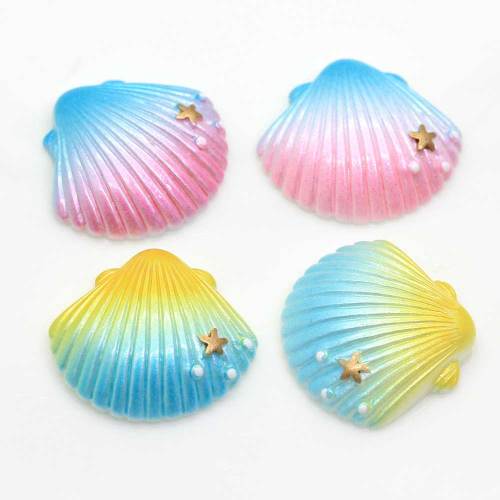 Kawaii Colorful Gradient Sea Shell Shaped Resin Cabochon For Handmade Craft Decorative Beads Charms Phone Shell Ornaments